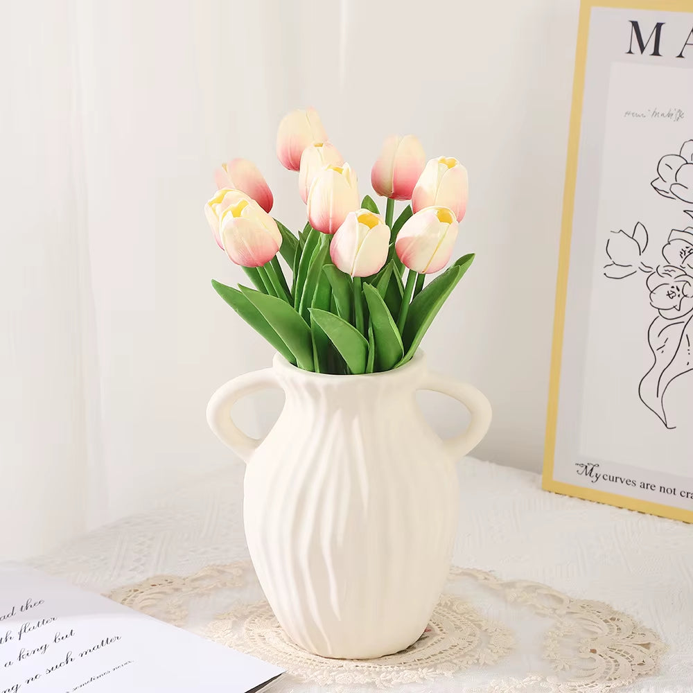 10PCS Artificial Tulips Flower Realistic Touch Tulip Flowers Fake Tulips Flowers for Home Table Vase Decor Wedding DIY Bouquet