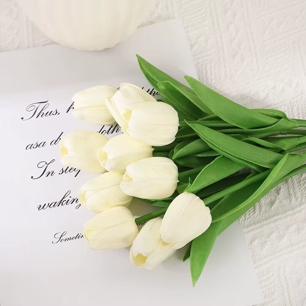 10PCS Artificial Tulips Flower Realistic Touch Tulip Flowers Fake Tulips Flowers for Home Table Vase Decor Wedding DIY Bouquet