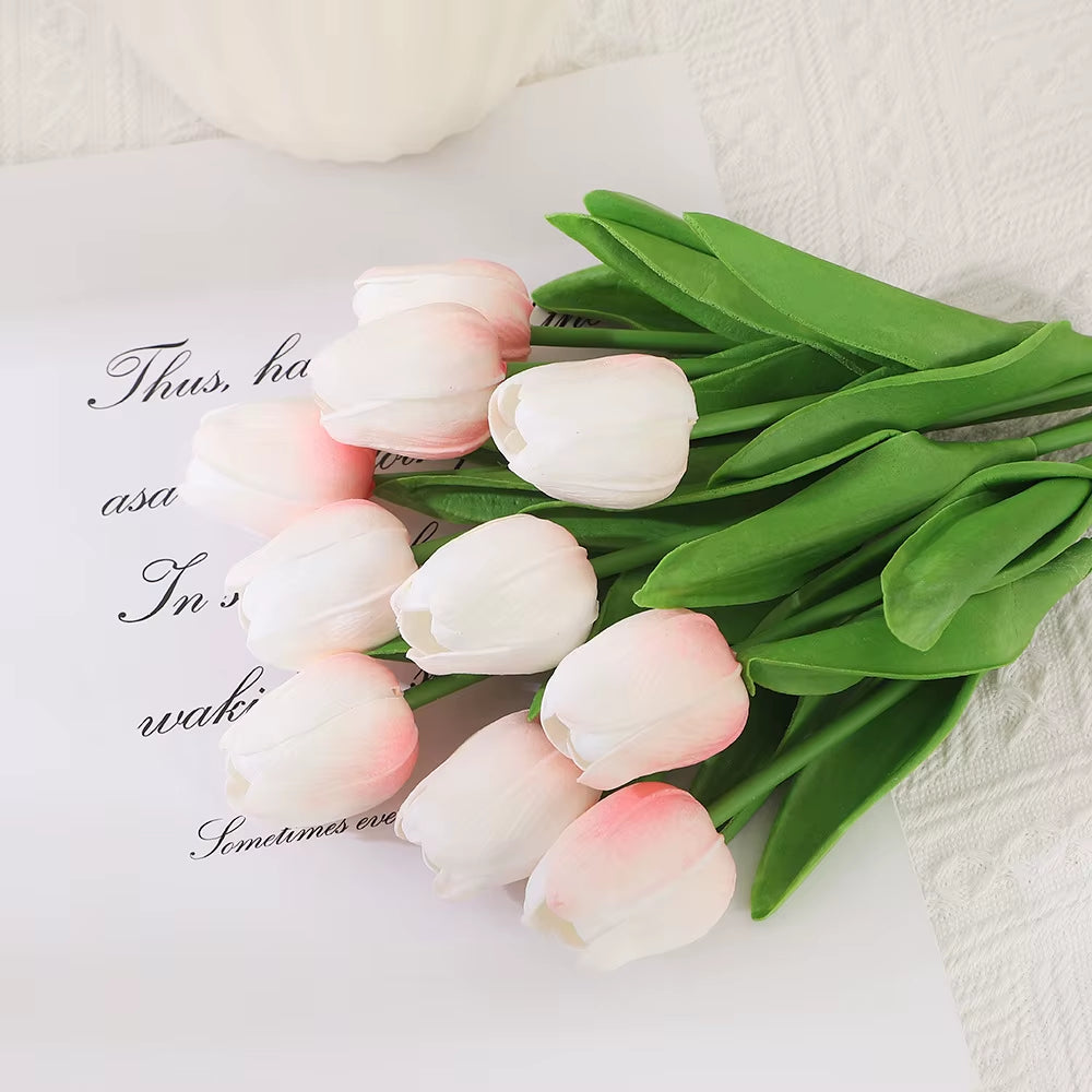 10PCS Artificial Tulips Flower Realistic Touch Tulip Flowers Fake Tulips Flowers for Home Table Vase Decor Wedding DIY Bouquet