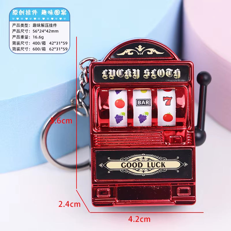 Creative Mini Fruit Slot Machine Casino Lucky Charm Jackpot Keychains Key Chain Pendant Slot Machine Keychain Novelty Gifts