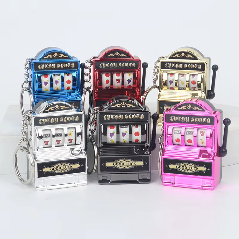 Creative Mini Fruit Slot Machine Casino Lucky Charm Jackpot Keychains Key Chain Pendant Slot Machine Keychain Novelty Gifts