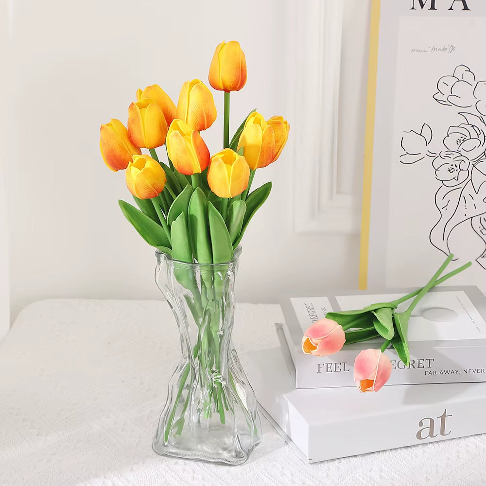 10PCS Artificial Tulips Flower Realistic Touch Tulip Flowers Fake Tulips Flowers for Home Table Vase Decor Wedding DIY Bouquet